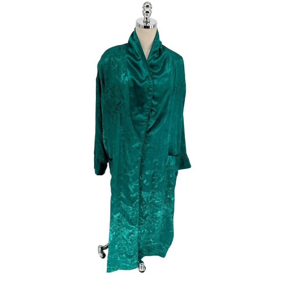 Vintage Victoria’s Secret Robe Size M / L Gold Label Green Satin Jacquard Paisle